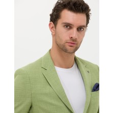 Cacharel Erkek Yeşil Slim Fit Yün Keten Karışımlı Ceket 50264777-VR087