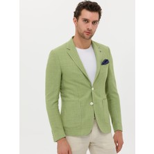 Cacharel Erkek Yeşil Slim Fit Yün Keten Karışımlı Ceket 50264777-VR087