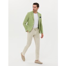 Cacharel Erkek Yeşil Slim Fit Yün Keten Karışımlı Ceket 50264777-VR087
