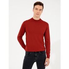 Cacharel Erkek Kiremit Slim Fit Çeyrek Balıkçı Yaka Basic Triko Kazak 50257712-VR031