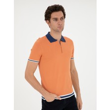 Cacharel Erkek Turuncu Slim Fit Fermuarlı Polo Yaka Triko T-shirt 50285434-VR051