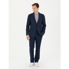 Cacharel Erkek Lacivert Slim Fit Yün Karışımlı Çizgili Kumaş Pantolon 50273654-VR033