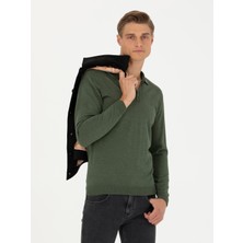 Cacharel Erkek Haki Slim Fit Polo Yaka Basic Triko Kazak 50270169-VR027