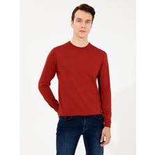 Cacharel Erkek Koyu Kiremit Slim Fit Bisiklet Yaka Basic Triko Kazak 50257398-VR206