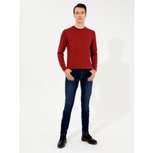 Cacharel Erkek Koyu Kiremit Slim Fit Bisiklet Yaka Basic Triko Kazak 50257398-VR206