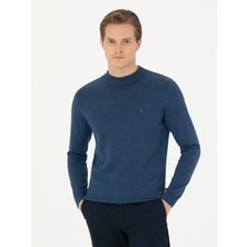 Cacharel Erkek İndigo Regular Fit Çeyrek Balıkçı Yaka Basic Triko Kazak 50274701-VR028