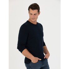 Cacharel Erkek Lacivert Slim Fit Bisiklet Yaka Triko Kazak 50270175-VR033