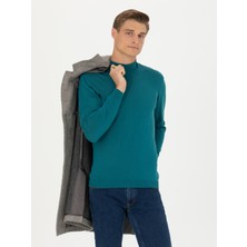 Cacharel Erkek Açık Petrol Slim Fit Bisiklet Yaka Basic Triko Kazak 50270172-VR242