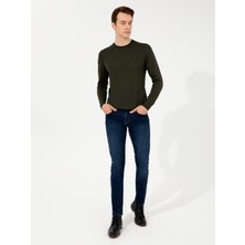 Cacharel Erkek Haki Slim Fit Bisiklet Yaka Basic Triko Kazak 50257398-VR027