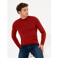 Cacharel Erkek Kiremit Slim Fit Çeyrek Balıkçı Yaka Basic Triko Kazak 50237039-VR031