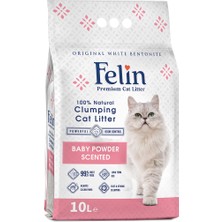 Felin Bebek Pudrası Kokulu Topaklanan İnce Taneli Kedi Kumu 10l
