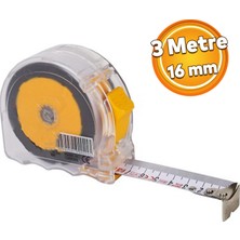 Badem10 Şerit Metal Bükülebilir Metre 3 M x 16 mm Şeffaf  Renk Düğmeli Ölçüm Ölçme Plastik Kasalı