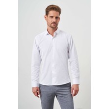 Morven  Erkek Beyaz Trend Baskılı Desenli Italyan Yaka Slim Fit Gömlek
