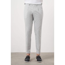 Morven  Erkek Gri Poliviskon Trend Pileli Slim Fit Spor Pantolon