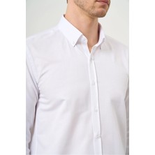 Morven  Erkek Beyaz Slim Fit Düğmeli Yaka Gömlek