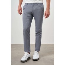 Morven  Erkek Lacivert Sawa Desenli Poliviskon-Keten Slim Fit Pantolon