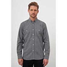 Morven  Erkek Gri Trend Oduncu Ekoseli Düğmeli Yaka Regular Fit Gömlek