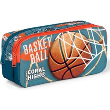 Coral High Kids Nefti Turuncu Basketbol Desenli Iki Bölmeli Kalem Çantası 12084