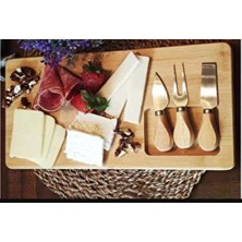 Neo Concept Alper Home 4 Parça Bambu Peynir Sunum Tahtası, 3'lü Peynir Bıçakları