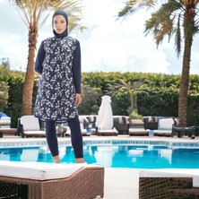 Shopiolog Mikro Kollu Çiçek Desenli Tesettür Mayo