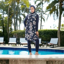 Shopiolog Mikro Kollu Çiçek Desenli Tesettür Mayo