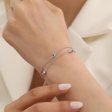 Nox Jewelry 925 Ayar Gümüş Nazar Boncuklu Zincir Bileklik