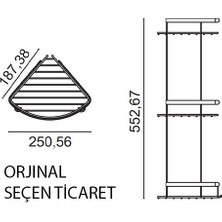 Çelik Banyo Paslanmaz Çelik Zerrin 3 Katlı 19X19 cm Şampuanlık Köşe Süngerlik Mat Siyah