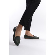 Analin Shoes Kadın Deri Saraçlı Rahat Babet Kadın Babet Yeşil 37