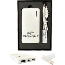 Oranlı Promosyon Kişiye Özel 10.000MAH Powerbank 16GB USB Set Kutulu Hediyelik Set