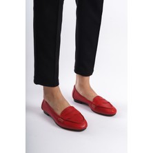 Analin Shoes Kadın Deri Saraçlı Rahat Babet Kadın Babet Kırmızı 39