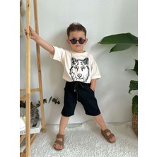Miniko Kids Erkek Çocuk Kurt Modelli Kot Şortlu Pamuk Takım