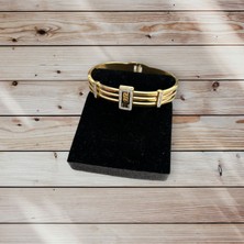 Power Es Kararmaz Paslanmaz Gold Renk Baget Taşlı Altın Kaplama Çelik Bilezik