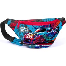Coral High Kids Gri Mavi Yarış Arabası Desenli Bel Çantası 11528