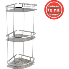 Çelik Banyo Paslanmaz Çelik 3'lü 19X19 cm Mat Şampuanlık Köşe Süngerlik