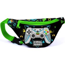 Coral High Kids Siyah Fosforlu Yeşil Gamer Desenli Bel Çantası 11530