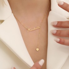 Nox Jewelry 14 Ayar Altın Mikron Kaplama Kişiye Özel İmzalı İsim Kolye – Sallantılı Harf Detaylı Tasarım -CNS00514