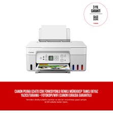 Canon PIXMA G3470 Çok Fonksiyonlu Renkli Mürekkep Tanklı Beyaz Yazıcı/Tarama + Fotokopi/Wifi (Canon Eurasia Garantili)