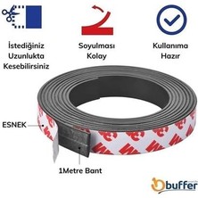 Hatiç Store Yapışkanlı Şerit Mıknatıs Magnet Kes Kullan Güçlü Sağlam Rulo Çıkarılması Kolay Siyah 2cm x 1 mt