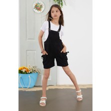 Cansın Mini Siyah Göğüs Cepli Kız Çocuk Şort Salopet Tulum 18775