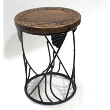 Otantik Çarşı Eskitme Ahşap Ferforje Yuvarlak Sehpa 30X2 H:40 Cm.