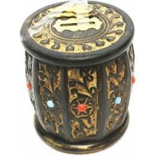 Otantik Çarşı Eskitme Ahşap Kilitli Fıçı Kumbara Küçük Boy