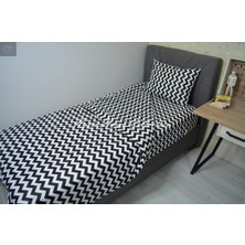 Nasır Home Tek Kişilik Siyah Zikzak Nevresim Takımı (Lastikli Çarşaf 90X190X23 Cm, Nevresim ve Yastık Kılıfı Gizli Fermuar)