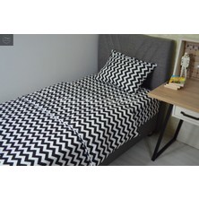 Nasır Home Tek Kişilik Siyah Zikzak Nevresim Takımı (Lastikli Çarşaf 90X190X23 Cm, Nevresim ve Yastık Kılıfı Gizli Fermuar)