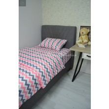 Nasır Home Tek Kişilik Pembe Zikzak Nevresim Takımı (Lastikli Çarşaf 90X190X23 Cm, Nevresim ve Yastık Kılıfı Gizli Fermuar)