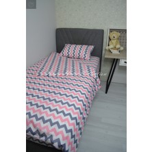 Nasır Home Tek Kişilik Pembe Zikzak Nevresim Takımı (Lastikli Çarşaf 90X190X23 Cm, Nevresim ve Yastık Kılıfı Gizli Fermuar)