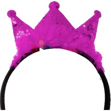 Kidspartim Pullu Tüylü Kraliçe Taç Fuşya