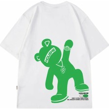 KİDS FACE Dans Eden Yeşil Ayıcık Sırt Baskılı Pamuk Sokak Modası Erkek Çocuk T-Shırt