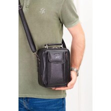 Newish Polo Erkek Deri Çelik Kasalı Kapaklı Omuz Ve El Çantası (17X22CM) newpolo188 - Siyah