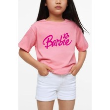 Great Peak Est 2021 Kız Çocuk Pamuk Çiçekli Barbie Çocuk T-Shirt