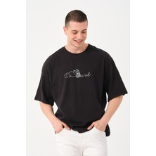 Owut Collection Erkek Bisiklet Yaka Kedi Baskı Detaylı Oversize T-Shirt